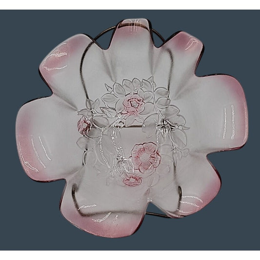 Mikasa Rosella Hostess Frosted Pink Floral Centerpiece Bowl Discontinued 11"