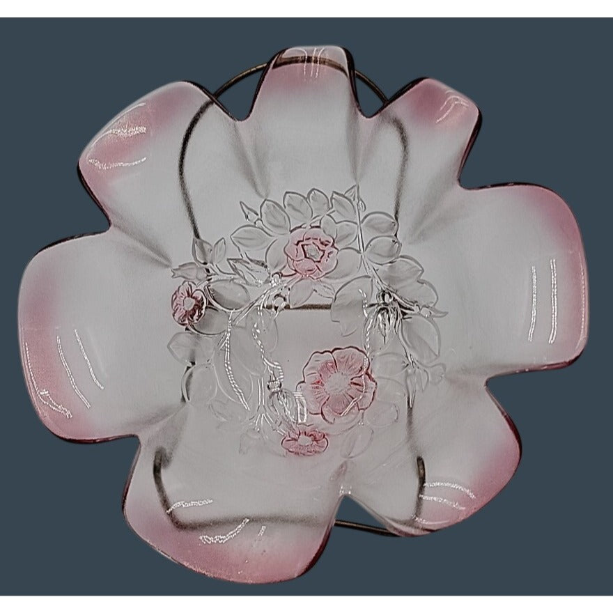 Mikasa Rosella Hostess Frosted Pink Floral Centerpiece Bowl Discontinued 11"