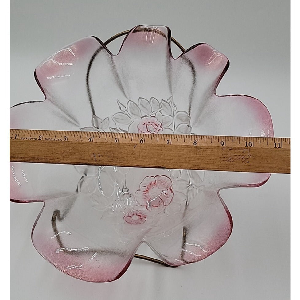 Mikasa Rosella Hostess Frosted Pink Floral Centerpiece Bowl Discontinued 11"