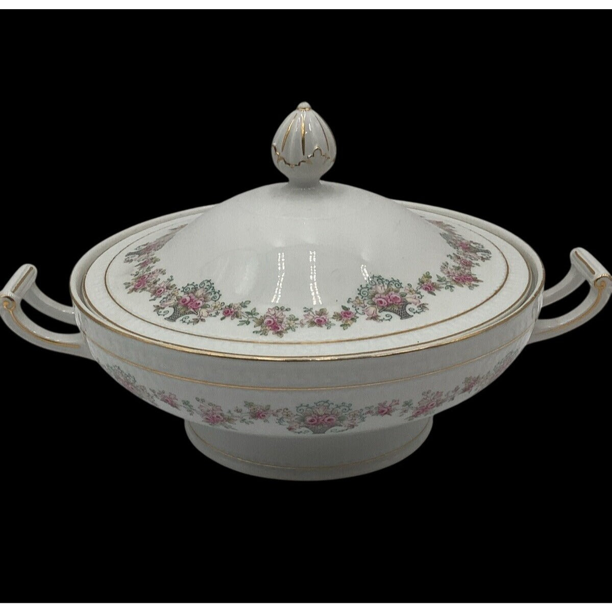 Antique ZS & Co Bavaria Covered Vegetable Tureen Pink Rose Mignon Empire 1880
