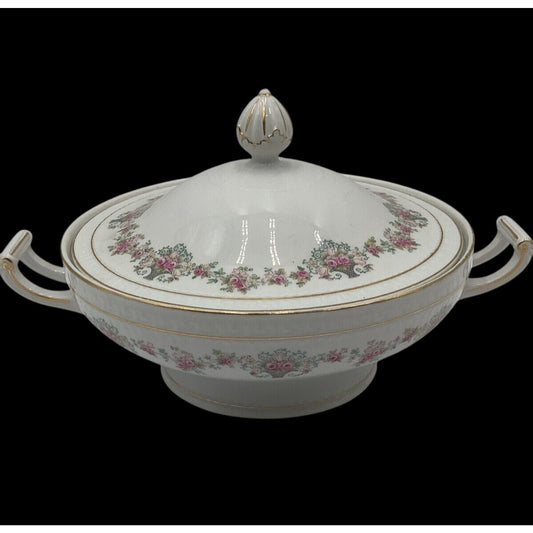 Antique ZS & Co Bavaria Covered Vegetable Tureen Pink Rose Mignon Empire 1880