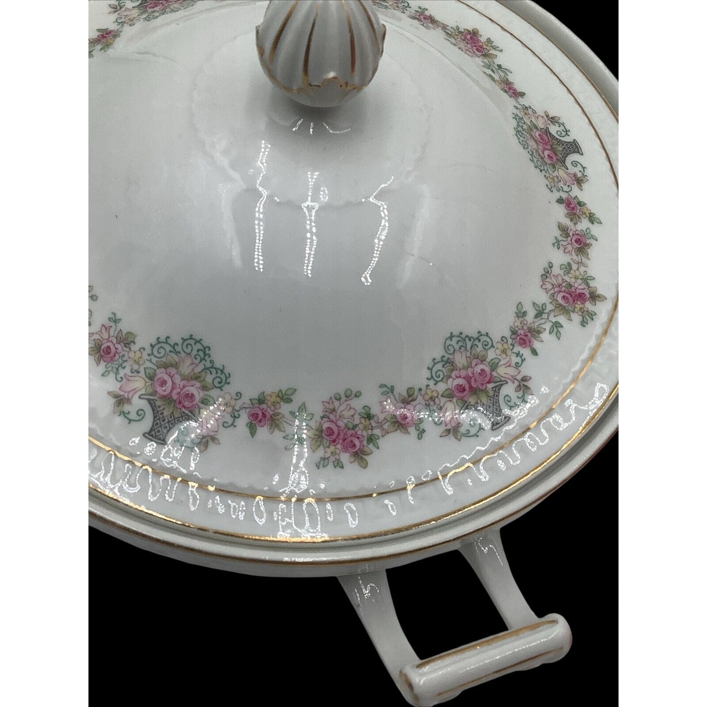 Antique ZS & Co Bavaria Covered Vegetable Tureen Pink Rose Mignon Empire 1880
