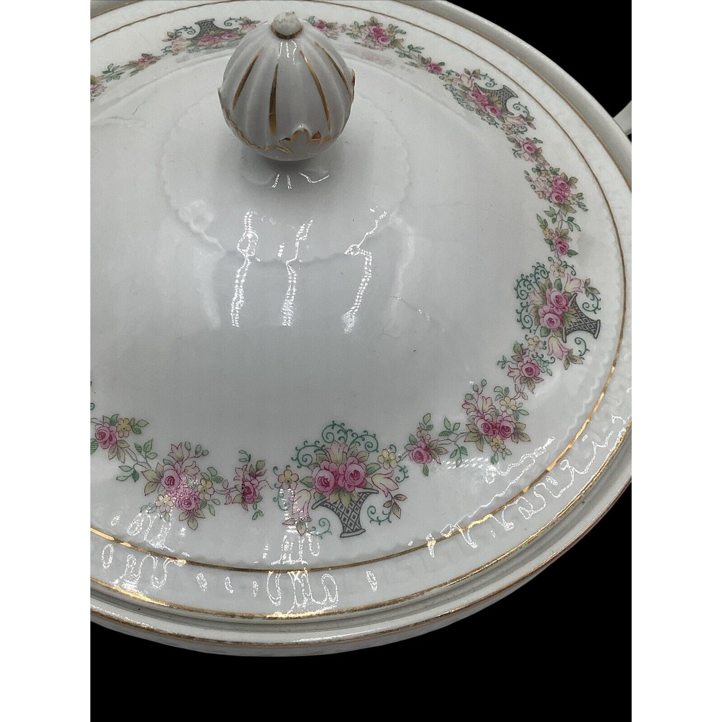 Antique ZS & Co Bavaria Covered Vegetable Tureen Pink Rose Mignon Empire 1880