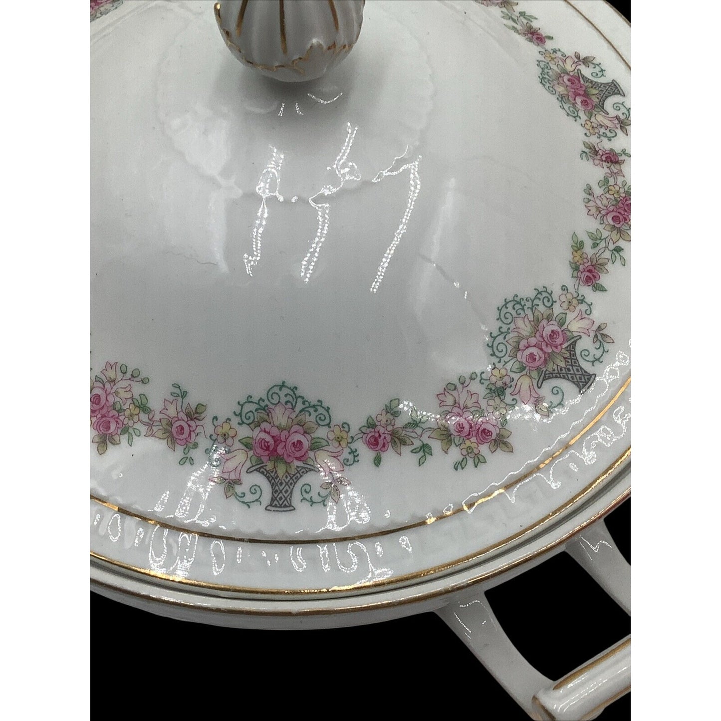 Antique ZS & Co Bavaria Covered Vegetable Tureen Pink Rose Mignon Empire 1880