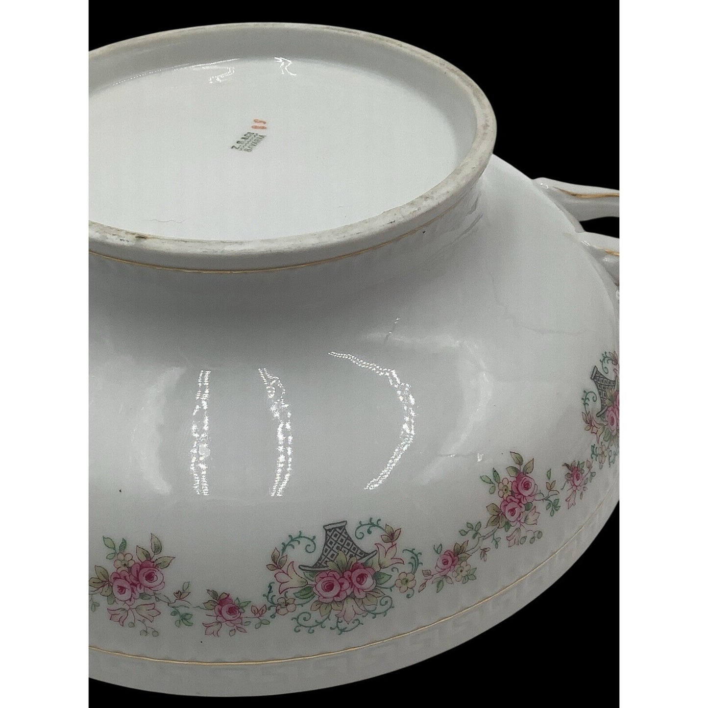 Antique ZS & Co Bavaria Covered Vegetable Tureen Pink Rose Mignon Empire 1880