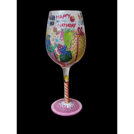 Beautiful Birthday by Lolita Hand Painted Wine Glass Mixed Drink Recipe Bilingual
