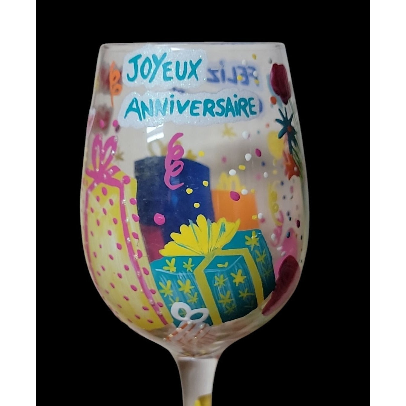 Beautiful Birthday by Lolita Hand Painted Wine Glass Mixed Drink Recipe Bilingual