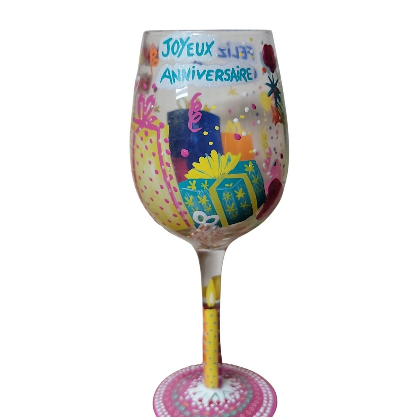 Beautiful Birthday by Lolita Hand Painted Wine Glass Mixed Drink Recipe Bilingual