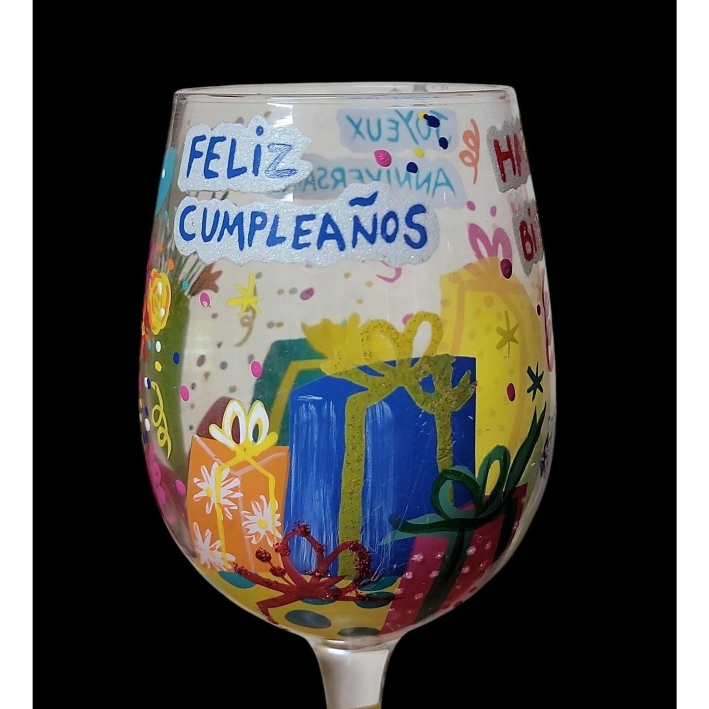 Beautiful Birthday by Lolita Hand Painted Wine Glass Mixed Drink Recipe Bilingual