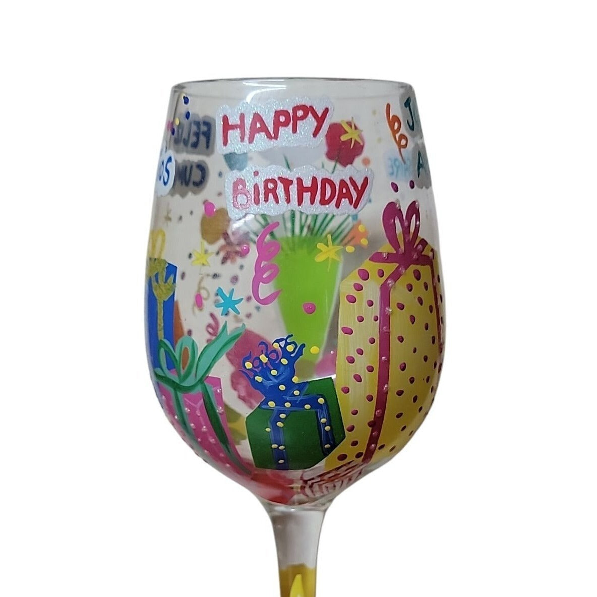 Beautiful Birthday by Lolita Hand Painted Wine Glass Mixed Drink Recipe Bilingual