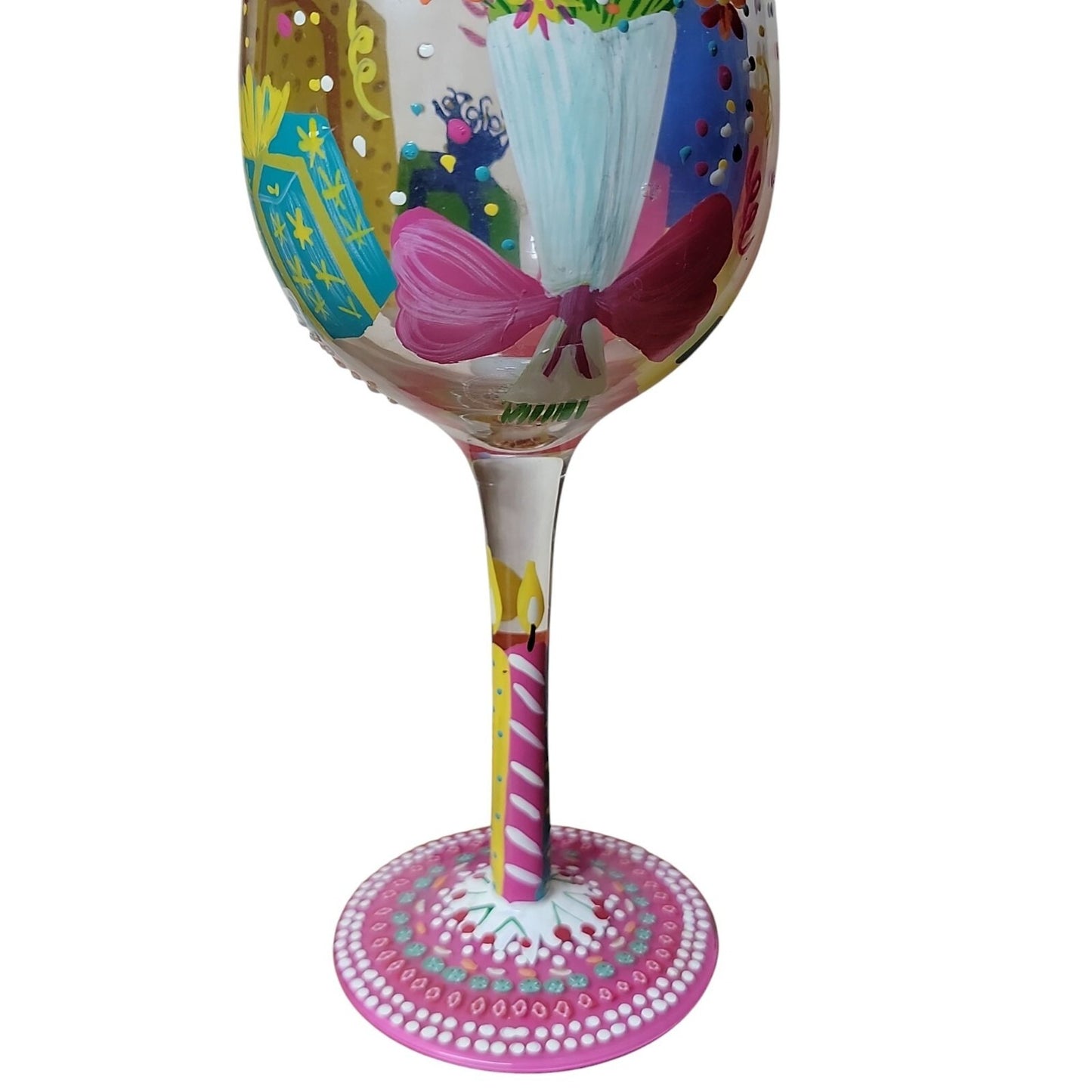 Beautiful Birthday by Lolita Hand Painted Wine Glass Mixed Drink Recipe Bilingual