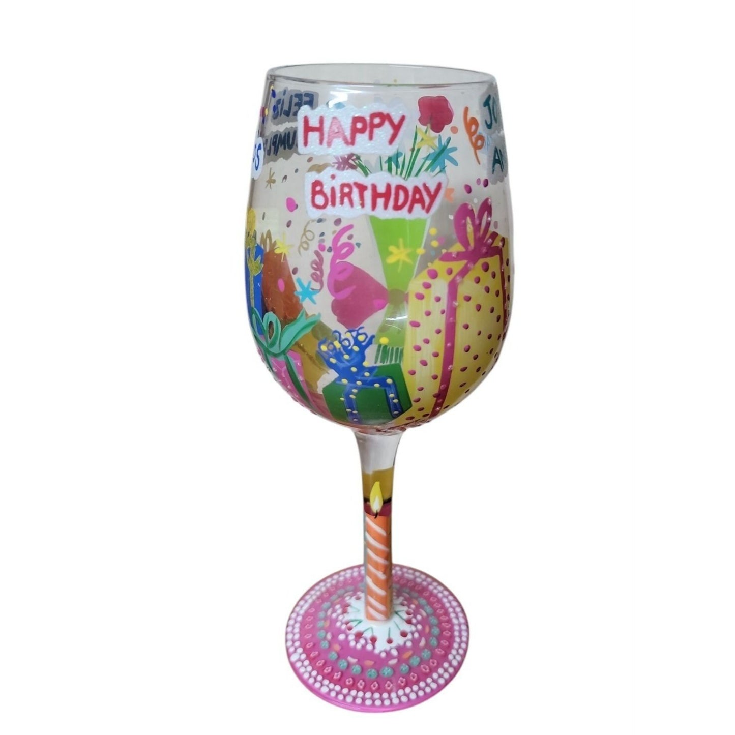 Beautiful Birthday by Lolita Hand Painted Wine Glass Mixed Drink Recipe Bilingual