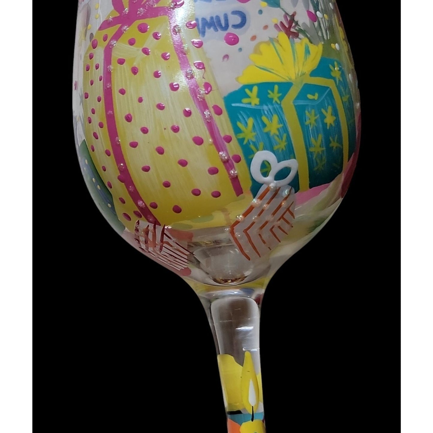 Beautiful Birthday by Lolita Hand Painted Wine Glass Mixed Drink Recipe Bilingual