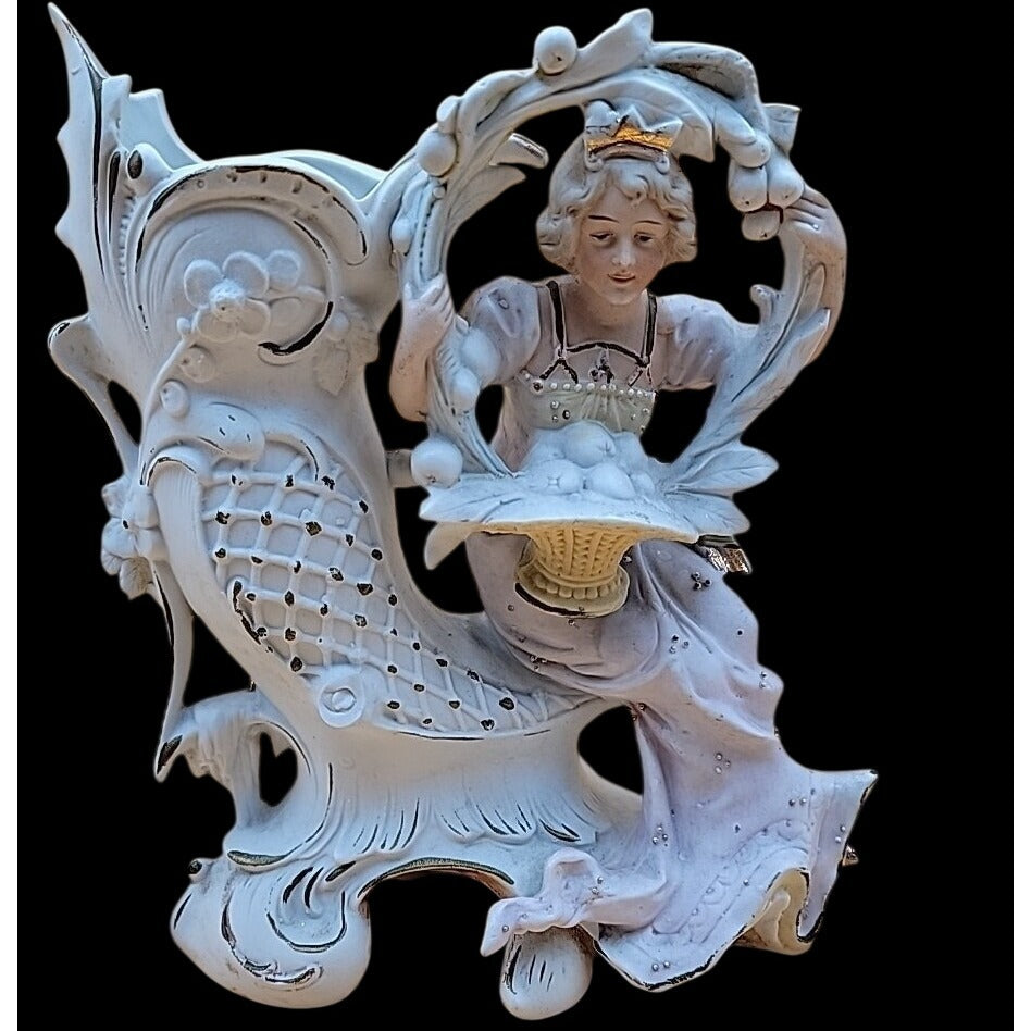 Antique Unger & Schneider Co German Porcelain Bisque Lady Spill Vase 1885-1900