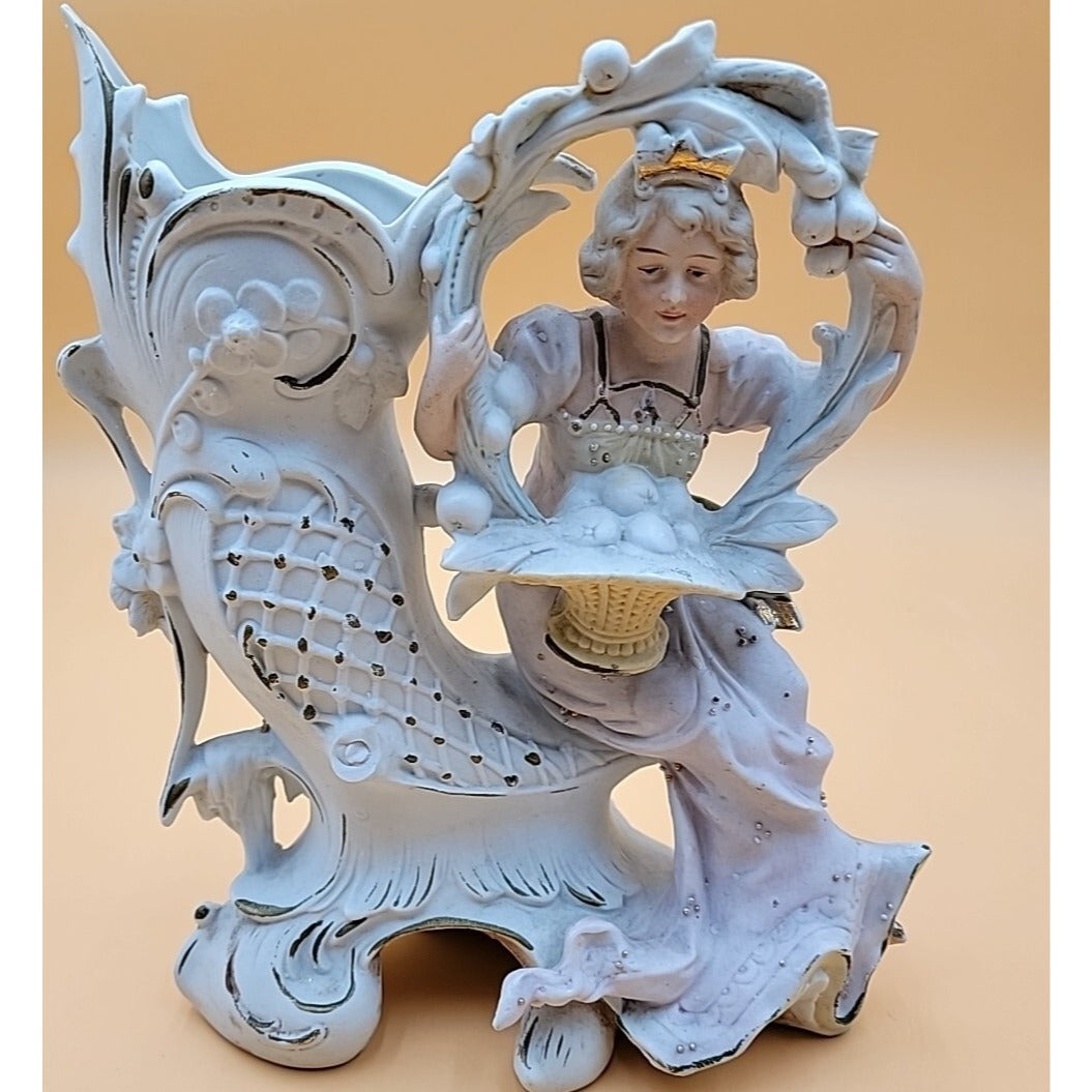 Antique Unger & Schneider Co German Porcelain Bisque Lady Spill Vase 1885-1900