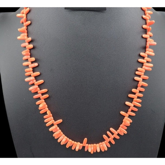Vintage Czech Faux Coral Branch Necklace 20" Orange Slice Glass Beads 1960s