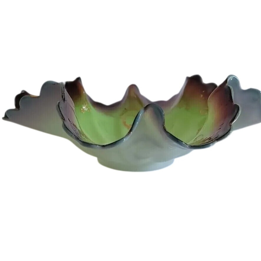 Antique Victorian Art Glass Brides Basket Insert Bowl Pistachio Ruffled Edge