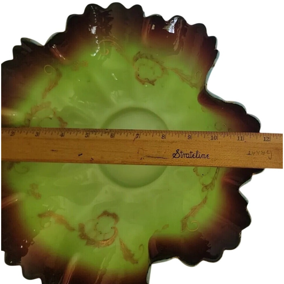 Antique Victorian Art Glass Brides Basket Insert Bowl Pistachio Ruffled Edge