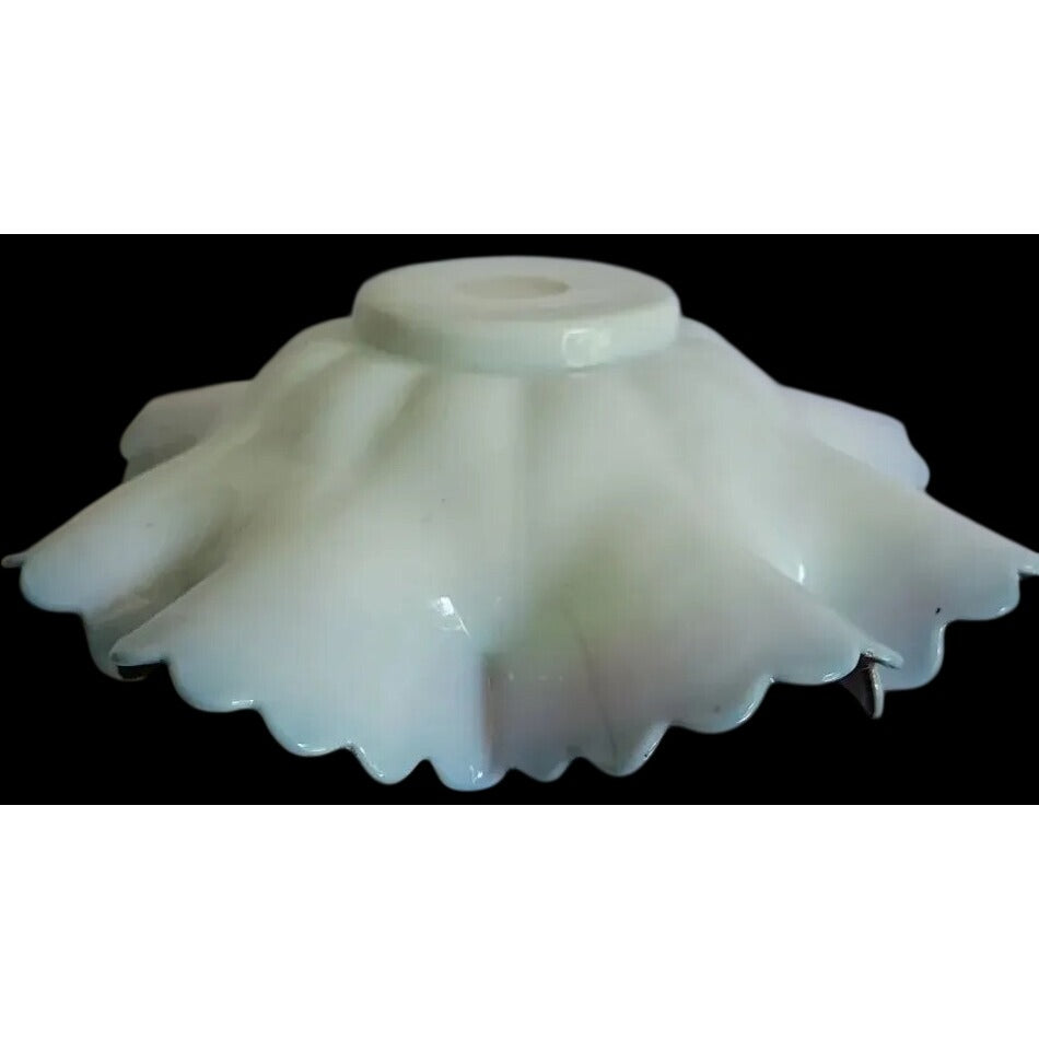 Antique Victorian Art Glass Brides Basket Insert Bowl Pistachio Ruffled Edge