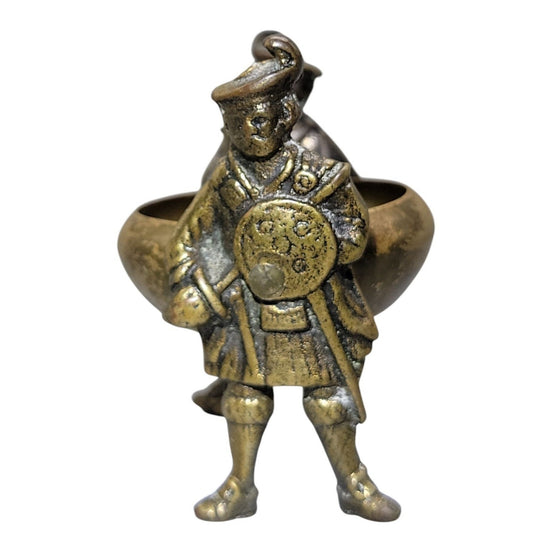 Antique Victorian Brass Figural Salt Cellar Cauldron Soldier Handles British