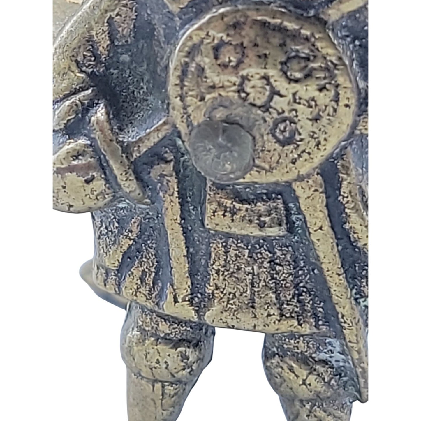 Antique Victorian Brass Figural Salt Cellar Cauldron Soldier Handles British