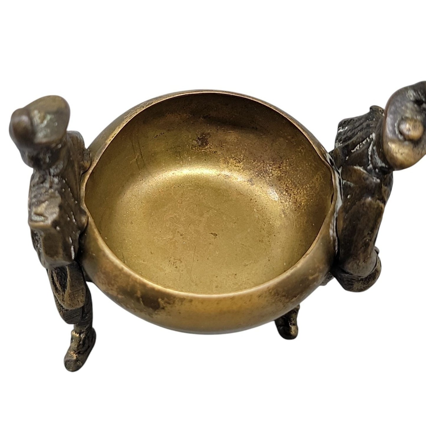 Antique Victorian Brass Figural Salt Cellar Cauldron Soldier Handles British