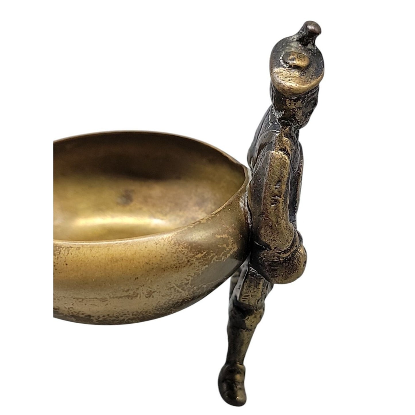 Antique Victorian Brass Figural Salt Cellar Cauldron Soldier Handles British
