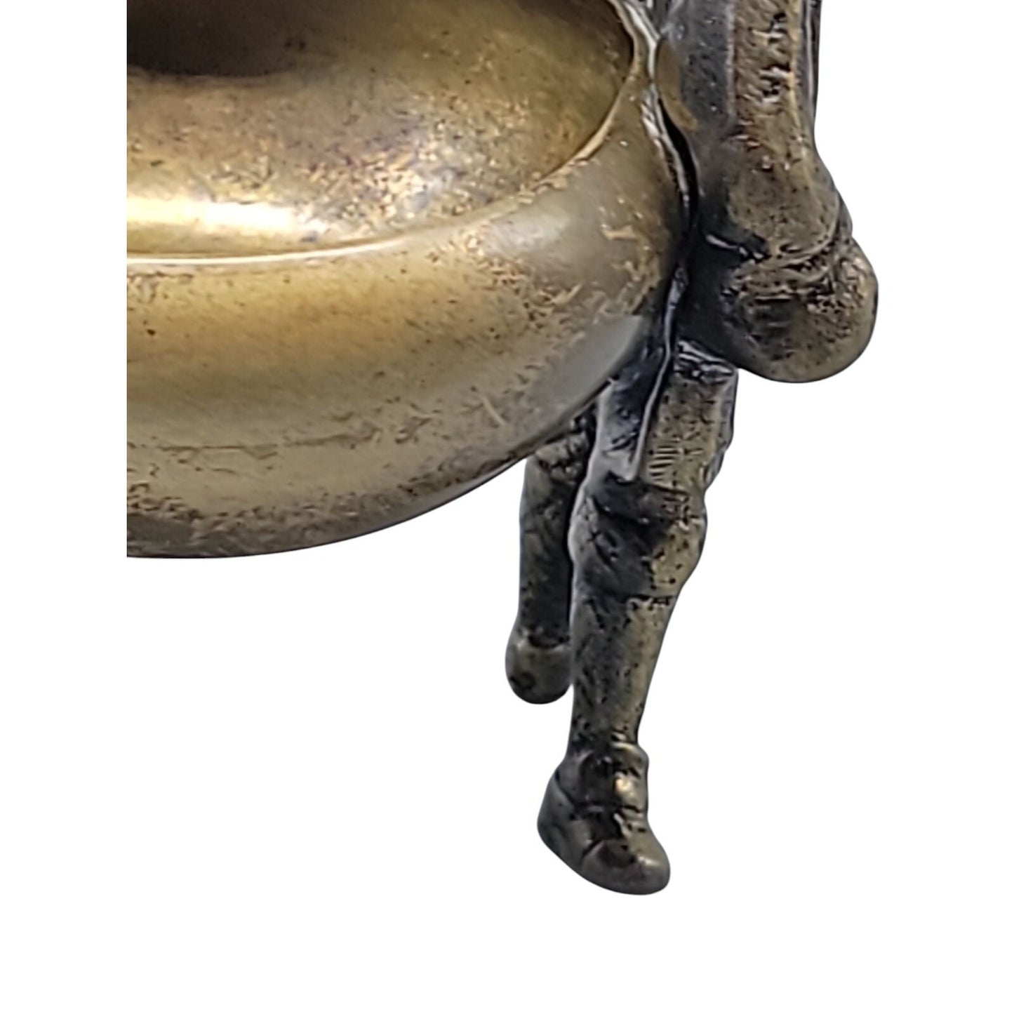 Antique Victorian Brass Figural Salt Cellar Cauldron Soldier Handles British