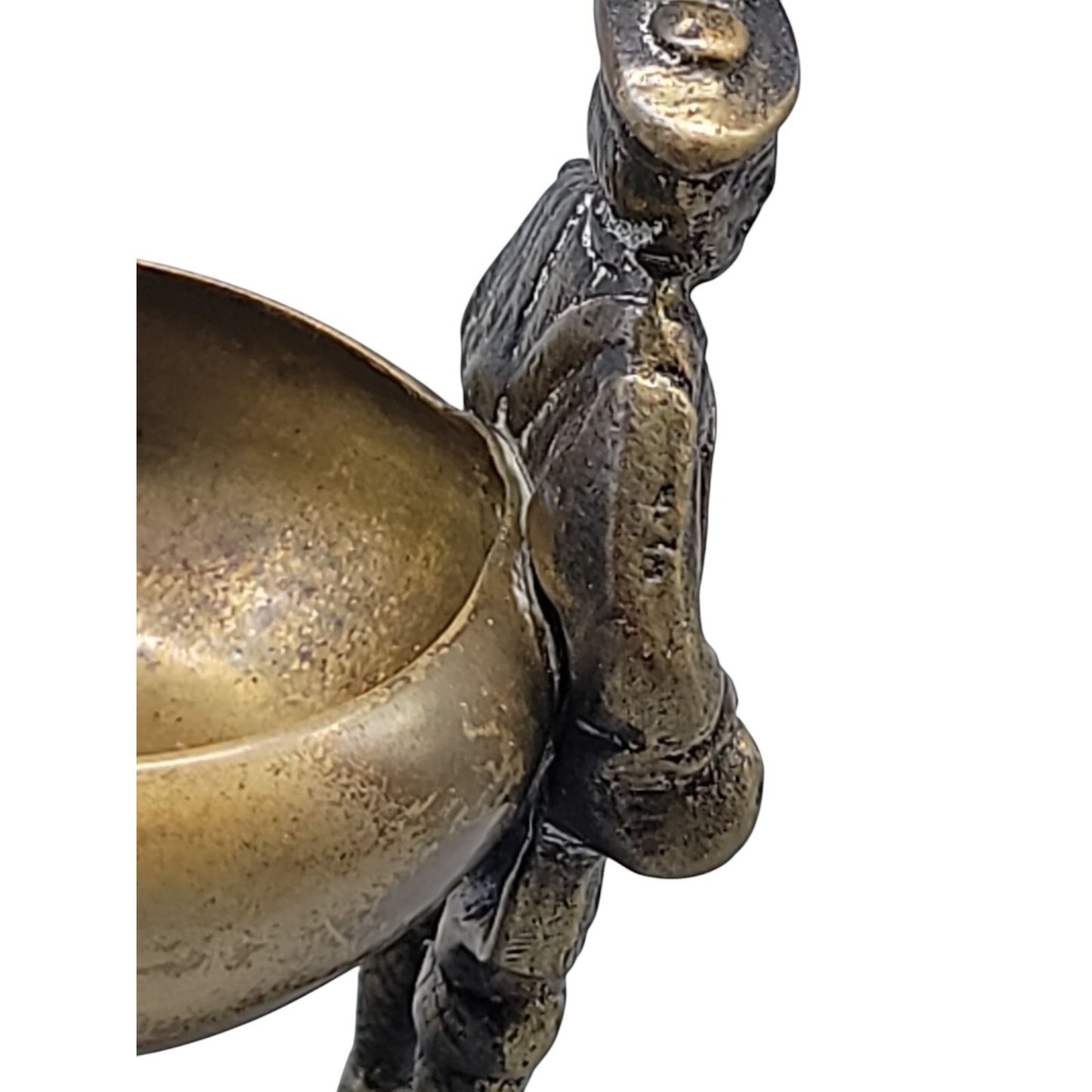 Antique Victorian Brass Figural Salt Cellar Cauldron Soldier Handles British