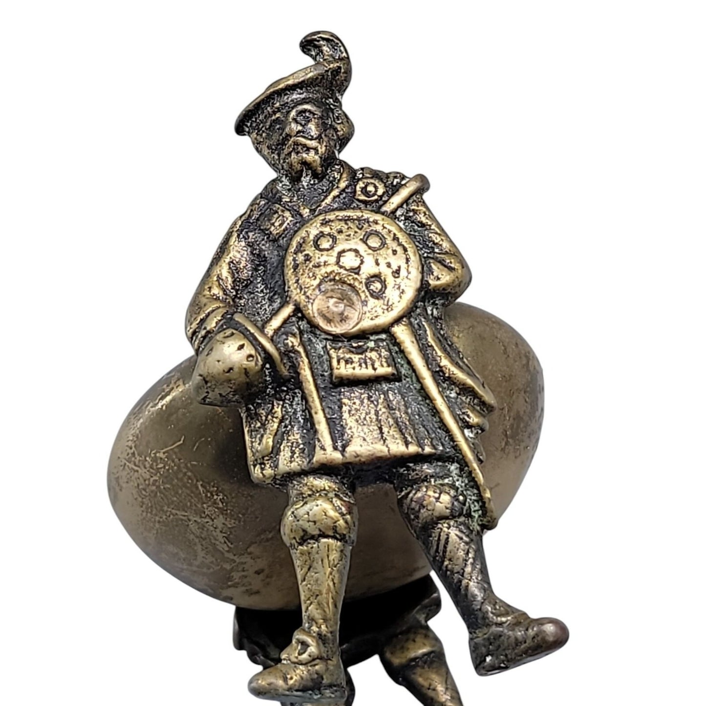 Antique Victorian Brass Figural Salt Cellar Cauldron Soldier Handles British