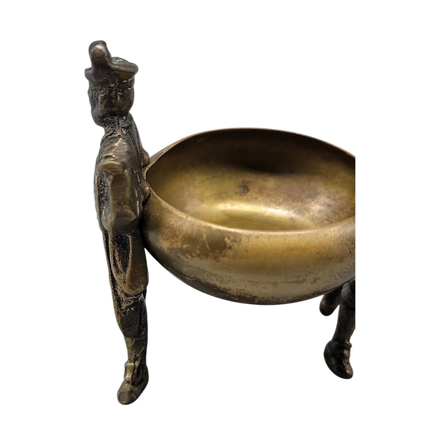 Antique Victorian Brass Figural Salt Cellar Cauldron Soldier Handles British
