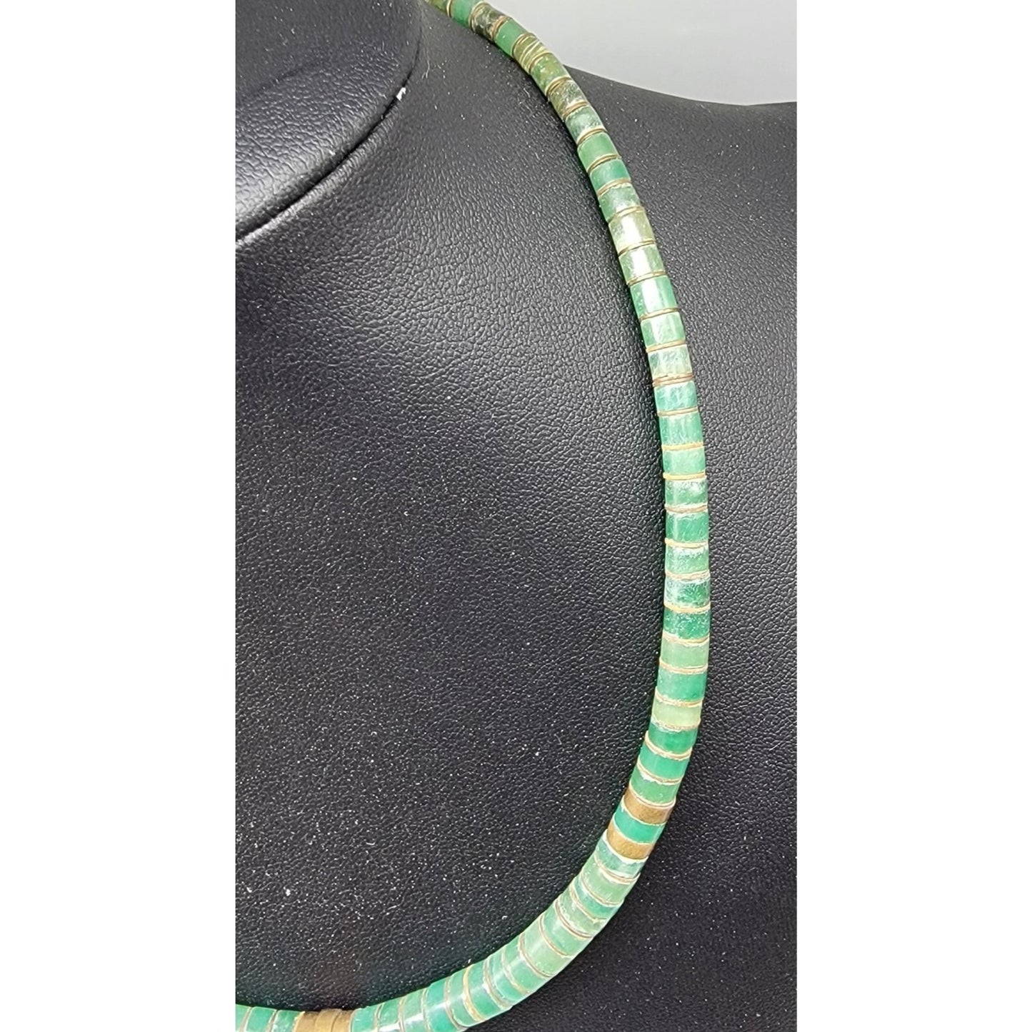 Vintage Southwestern Green Turquoise Heishi Disc Bead Necklace 16" 1970s