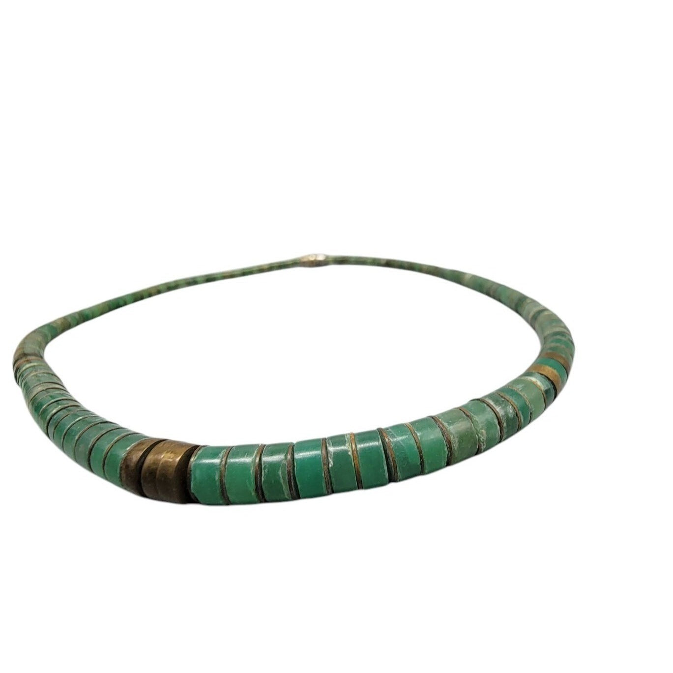 Vintage Southwestern Green Turquoise Heishi Disc Bead Necklace 16" 1970s