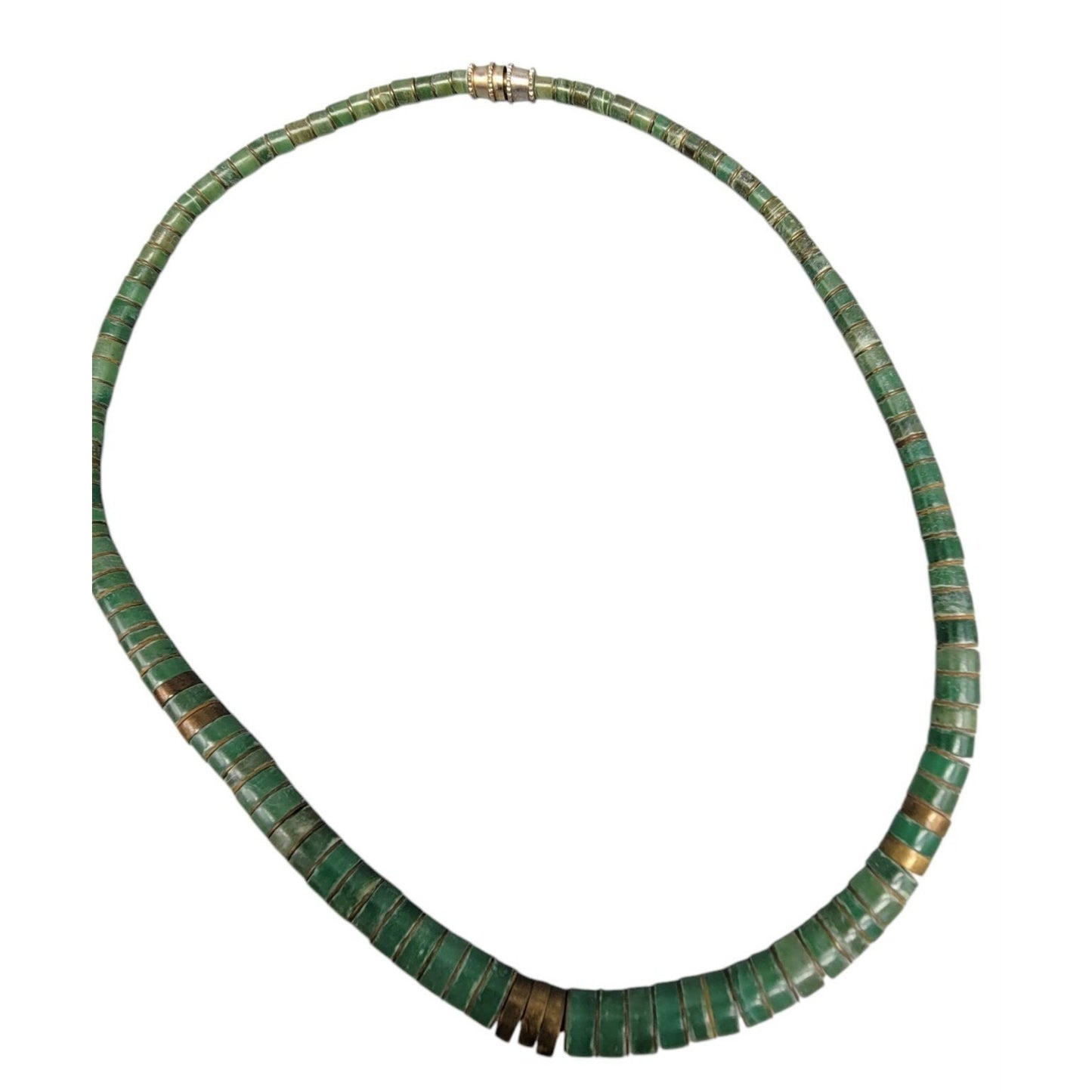 Vintage Southwestern Green Turquoise Heishi Disc Bead Necklace 16" 1970s