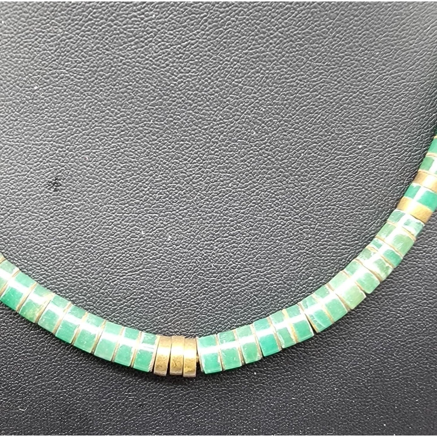 Vintage Southwestern Green Turquoise Heishi Disc Bead Necklace 16" 1970s