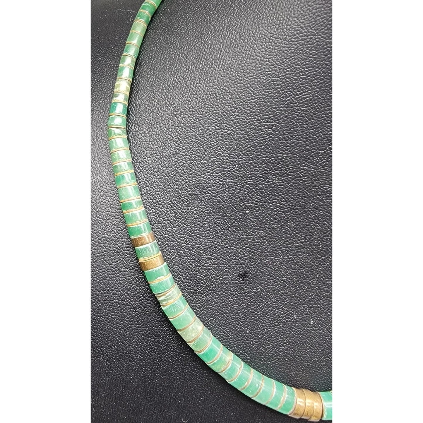 Vintage Southwestern Green Turquoise Heishi Disc Bead Necklace 16" 1970s