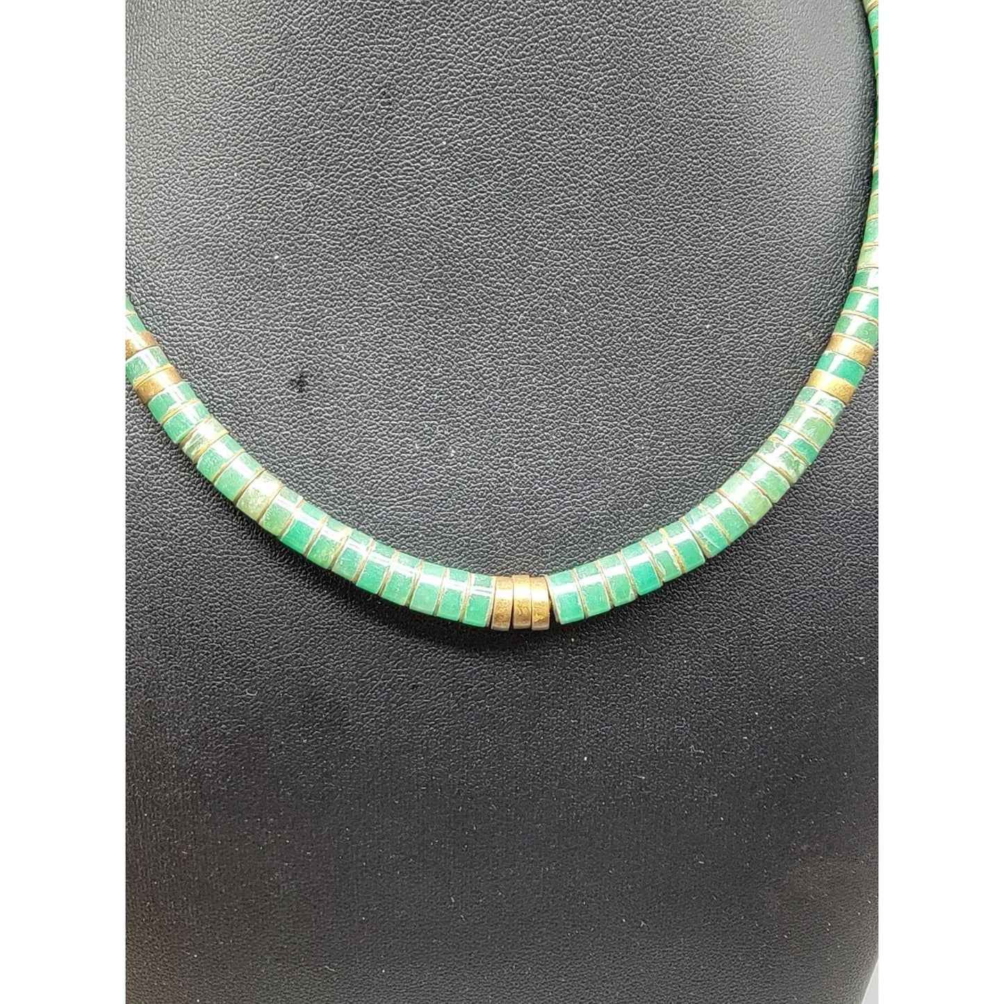 Vintage Southwestern Green Turquoise Heishi Disc Bead Necklace 16" 1970s