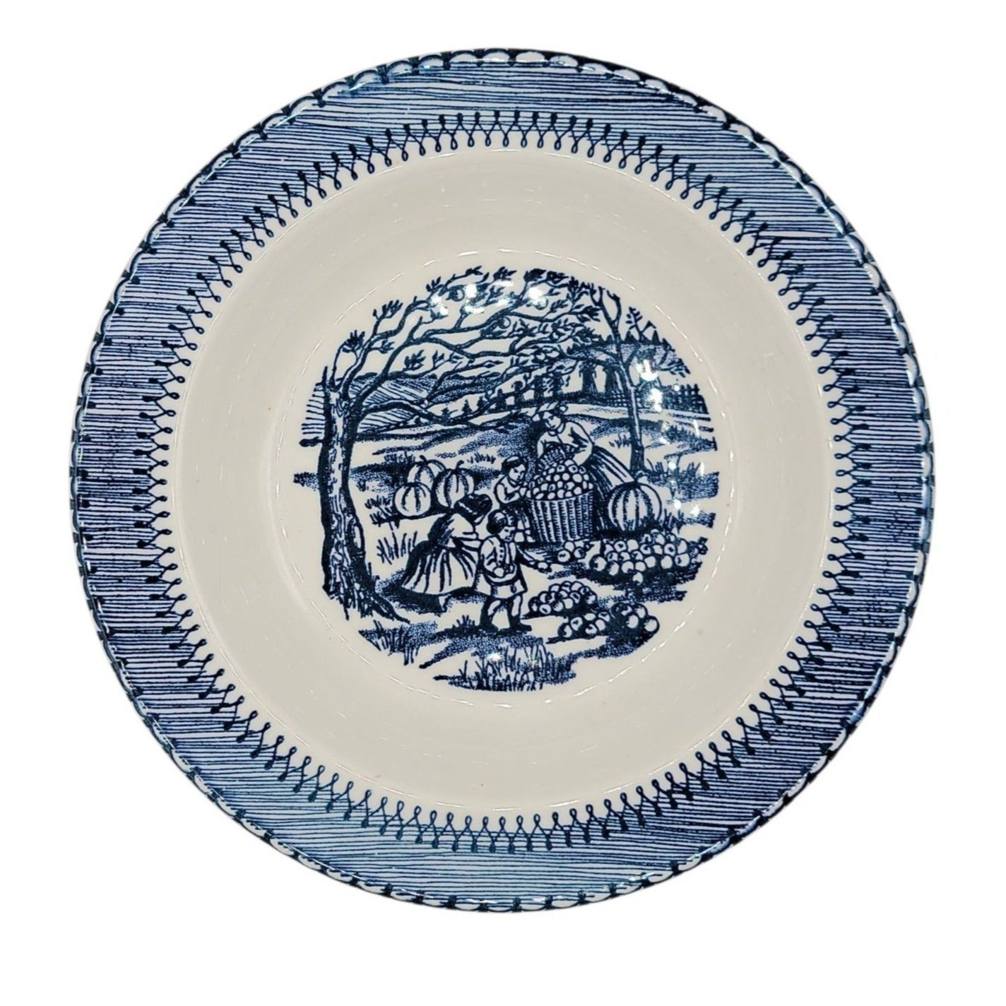 Country Life Blue Rimmed Soup Bowl 8 3/4" Currier & Ives Print Edwin Knowles