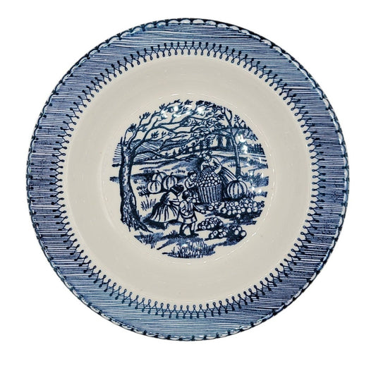 Country Life Blue Rimmed Soup Bowl 8 3/4" Currier & Ives Print Edwin Knowles