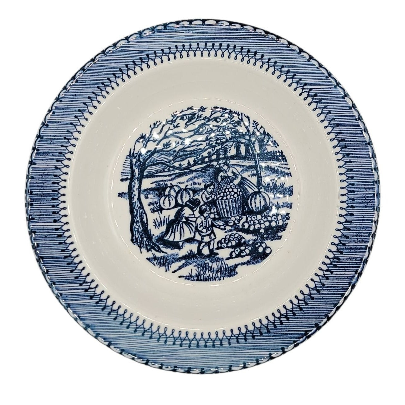 Country Life Blue Rimmed Soup Bowl 8 3/4" Currier & Ives Print Edwin Knowles