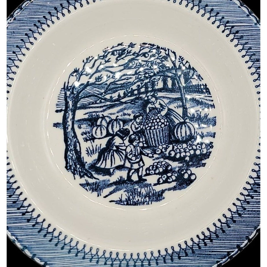 Country Life Blue Rimmed Soup Bowl 8 3/4" Currier & Ives Print Edwin Knowles