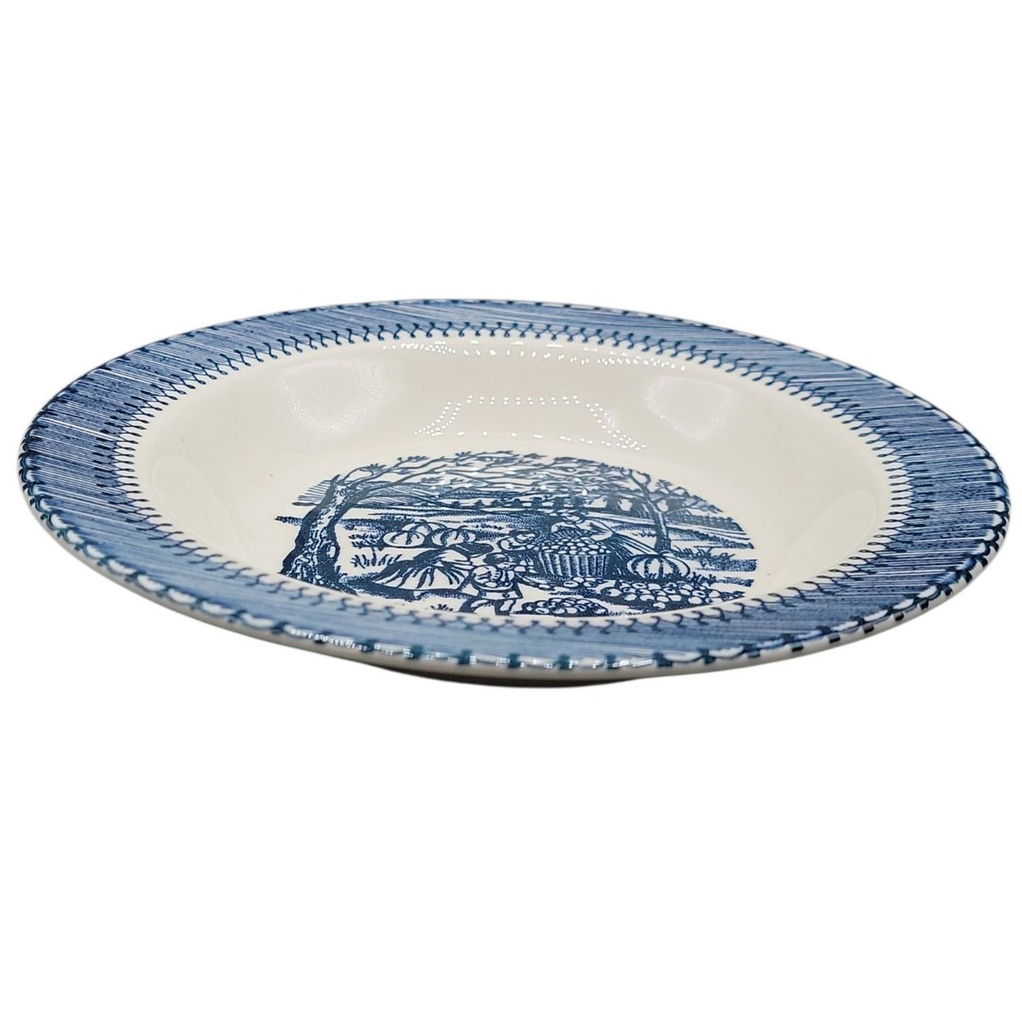 Country Life Blue Rimmed Soup Bowl 8 3/4" Currier & Ives Print Edwin Knowles