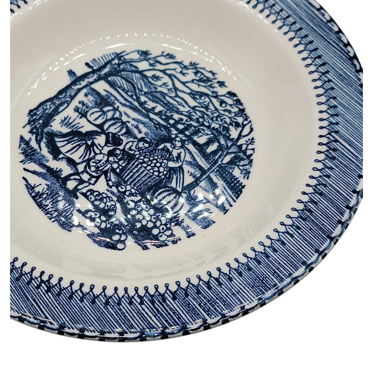 Country Life Blue Rimmed Soup Bowl 8 3/4" Currier & Ives Print Edwin Knowles