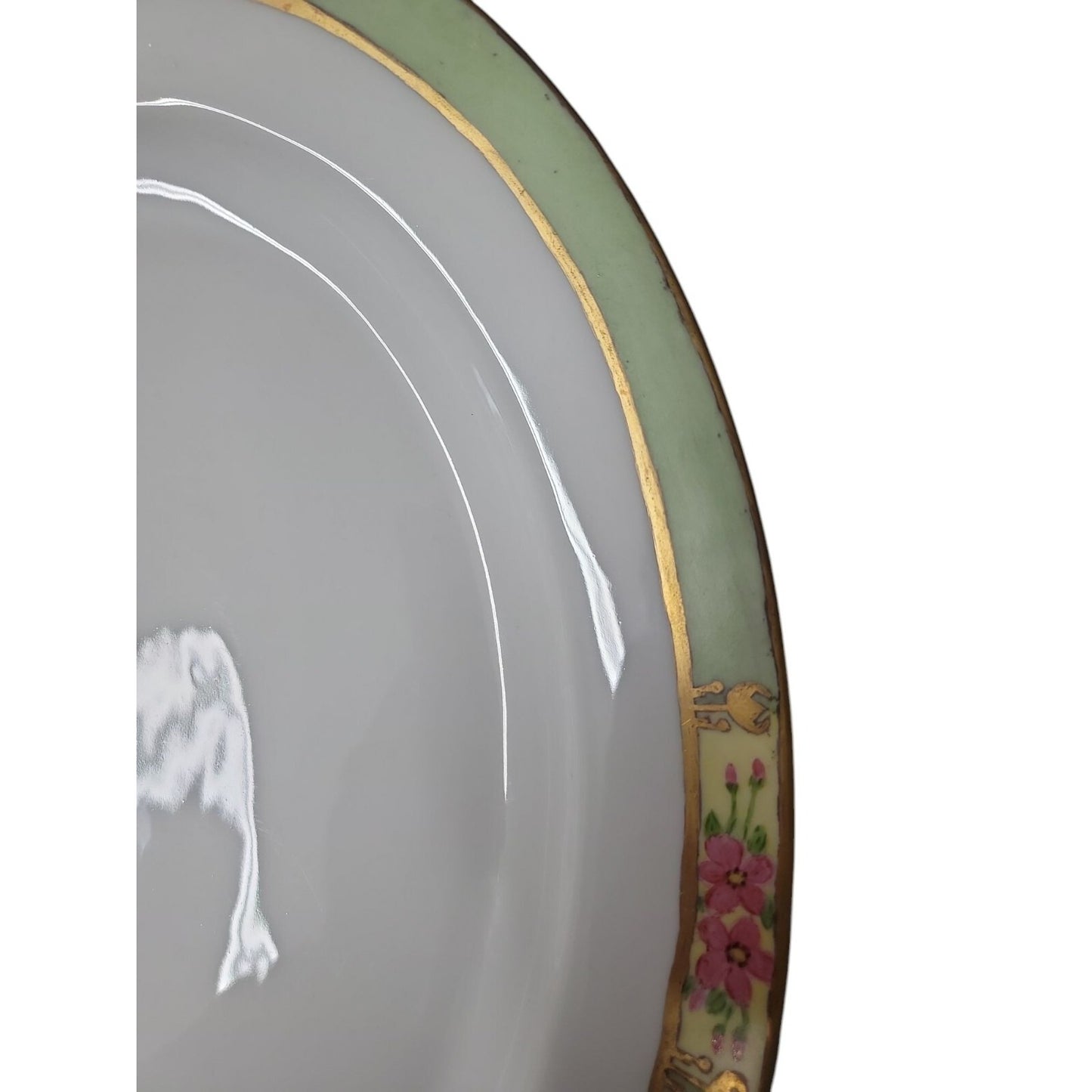 Antique ZS Co Bavaria Large Oval Platter Green Pink Floral Gold Trim 1880-1918