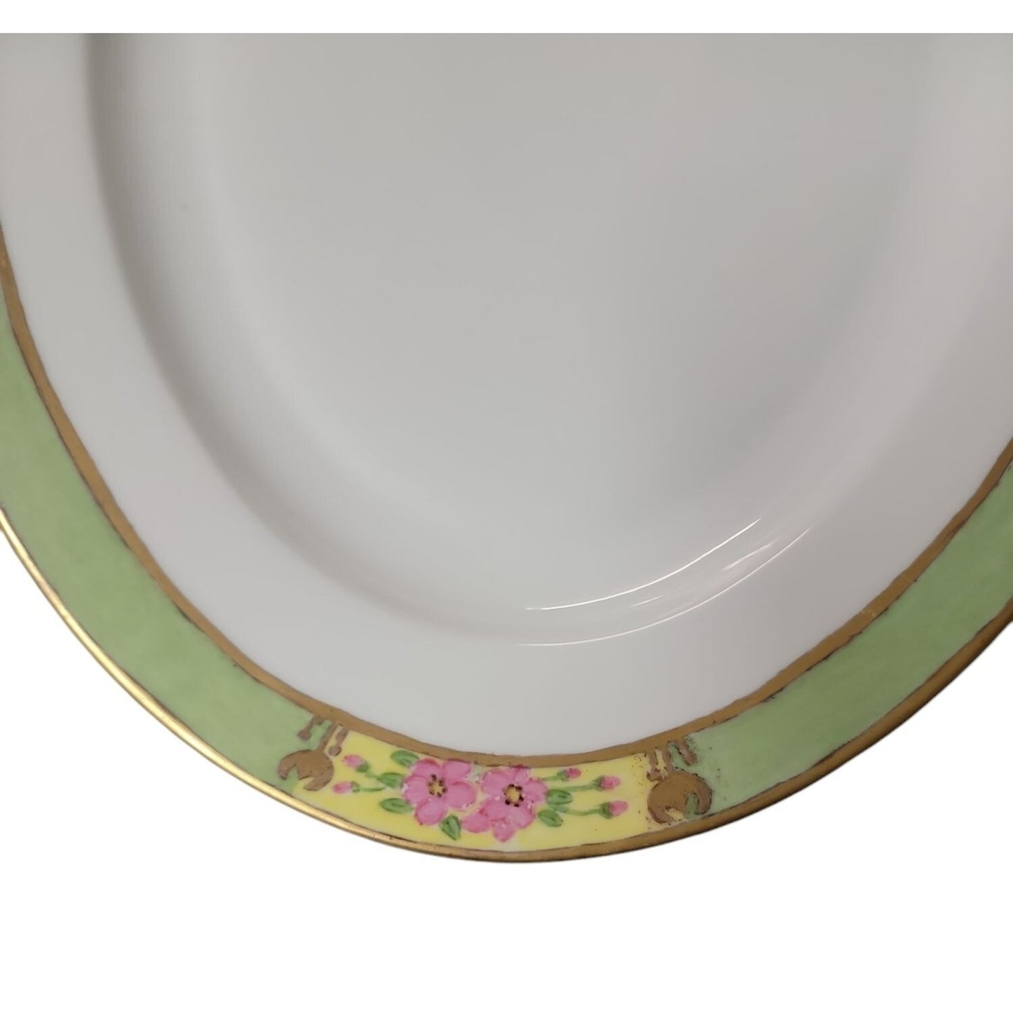 Antique ZS Co Bavaria Large Oval Platter Green Pink Floral Gold Trim 1880-1918
