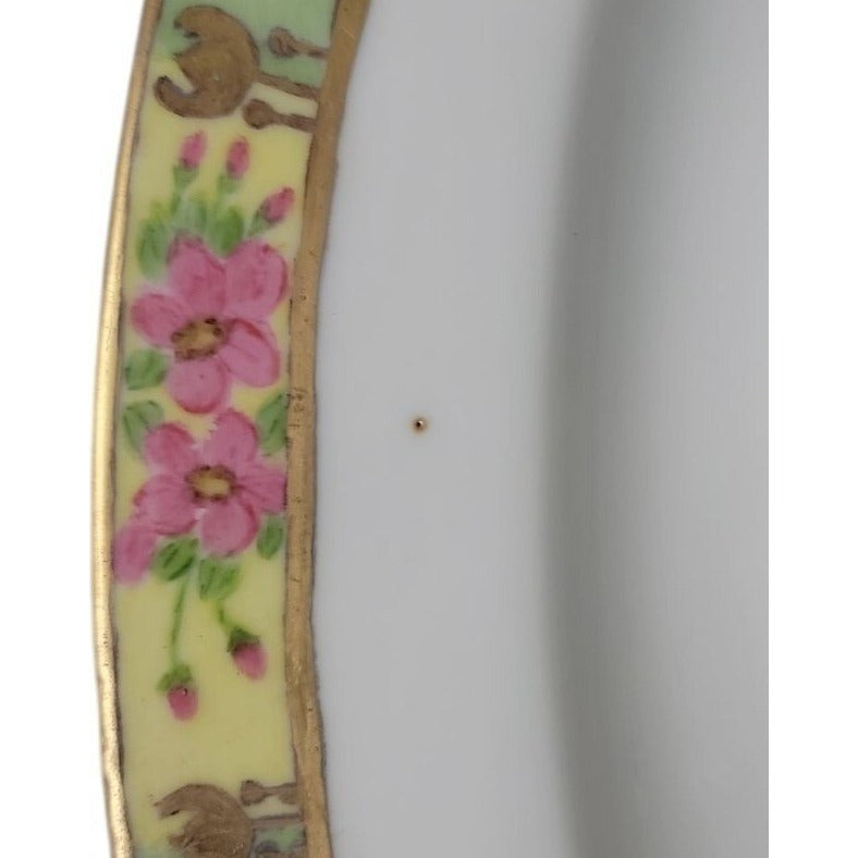 Antique ZS Co Bavaria Large Oval Platter Green Pink Floral Gold Trim 1880-1918