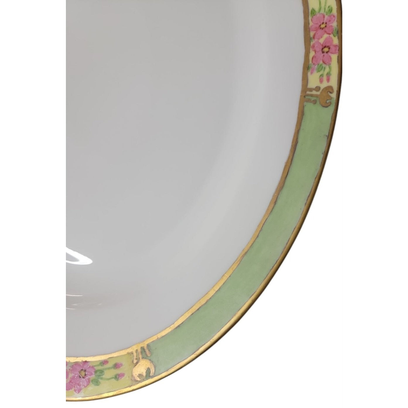 Antique ZS Co Bavaria Large Oval Platter Green Pink Floral Gold Trim 1880-1918
