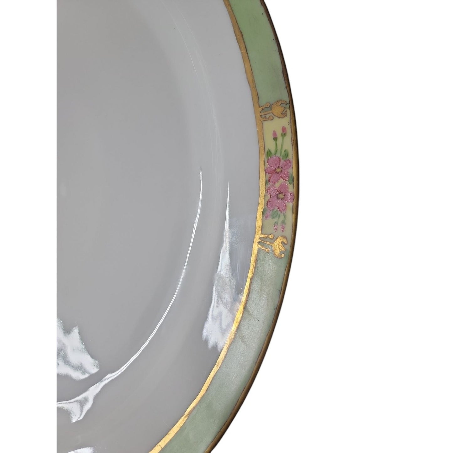 Antique ZS Co Bavaria Large Oval Platter Green Pink Floral Gold Trim 1880-1918