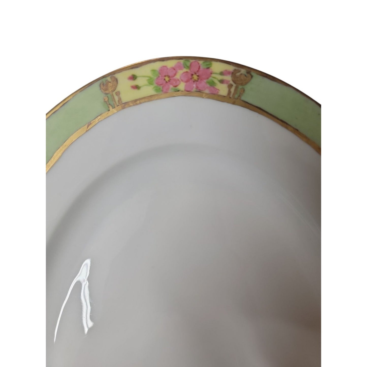 Antique ZS Co Bavaria Large Oval Platter Green Pink Floral Gold Trim 1880-1918
