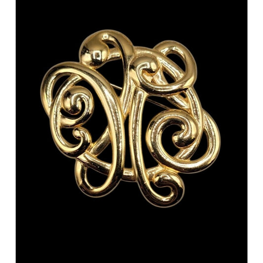 Large Knot Brooch Polished Gold Tone Abstract Vintage Swirl Pin Unmarked